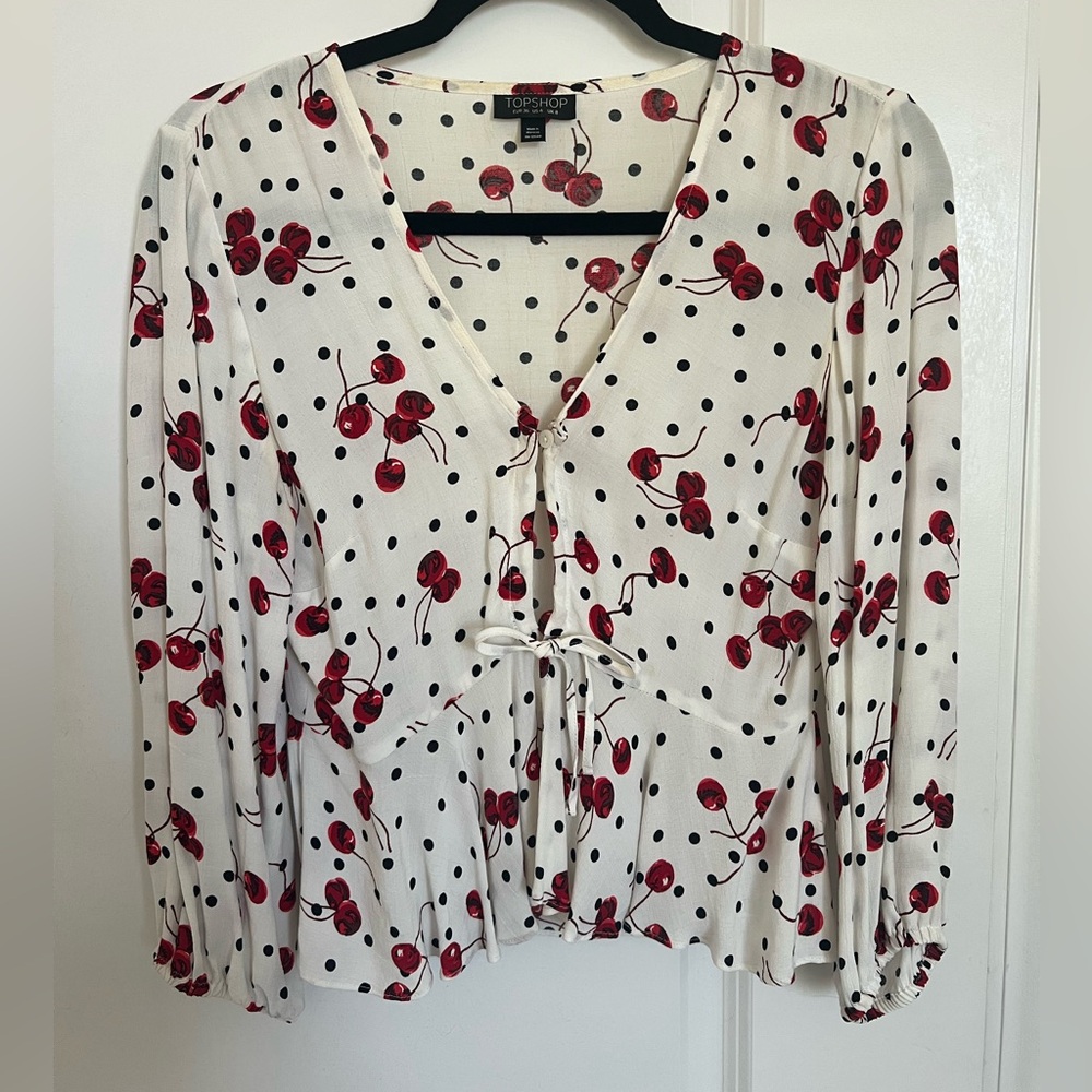 Topshop cherry print top with front tie